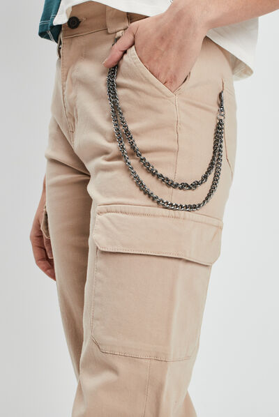 Pantalon cargo avec chaîne sable femme