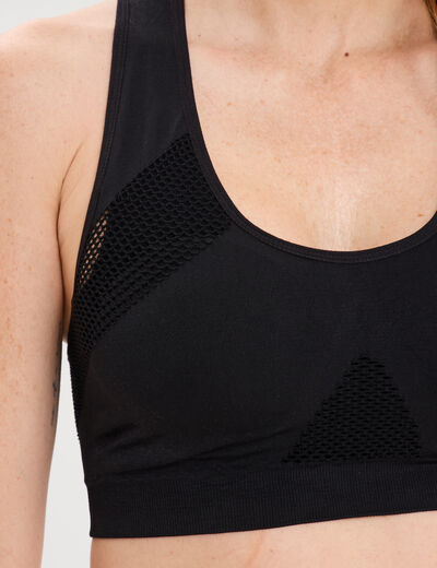 Brassière sport microfibre dos nageur noir femme