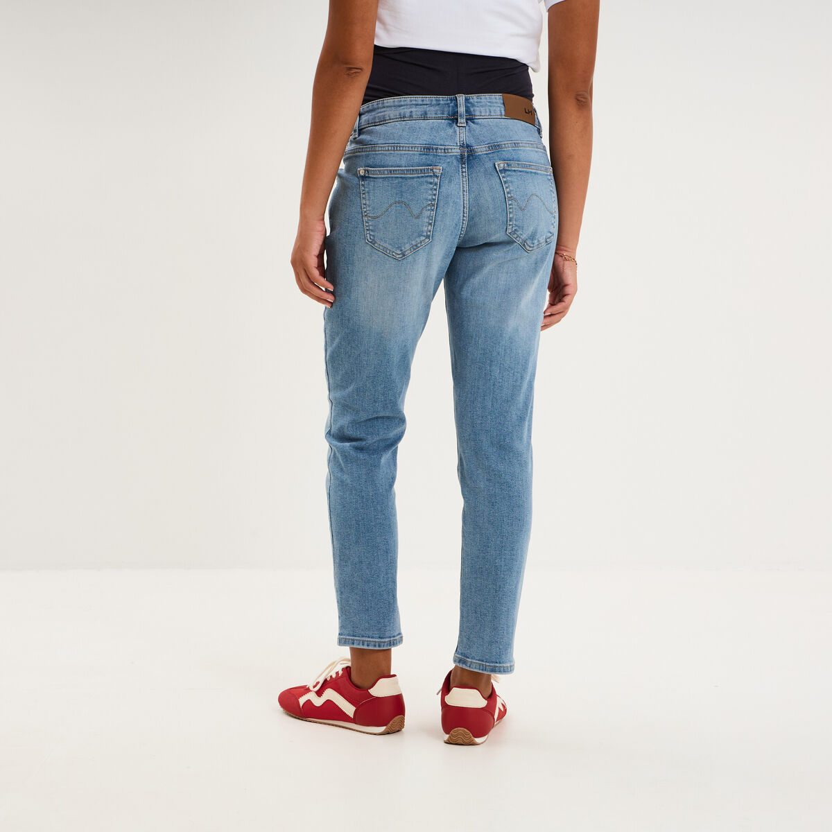 Jeans grossesse slim 7/8&egrave;me avec bandeau denim double stone femme maternit&eacute;