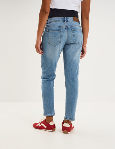 Jeans grossesse slim 7/8&egrave;me avec bandeau denim double stone femme maternit&eacute;