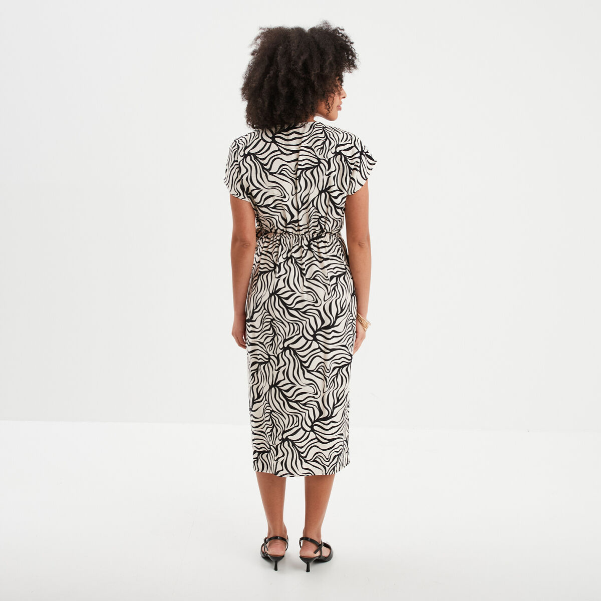 Robe portefeuille longue manches courtes ecru femme