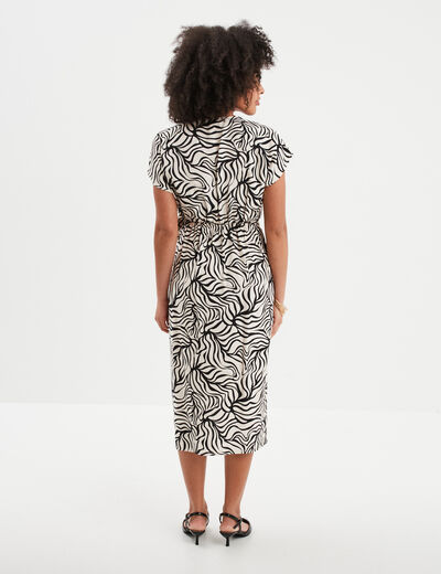Robe portefeuille longue manches courtes ecru femme