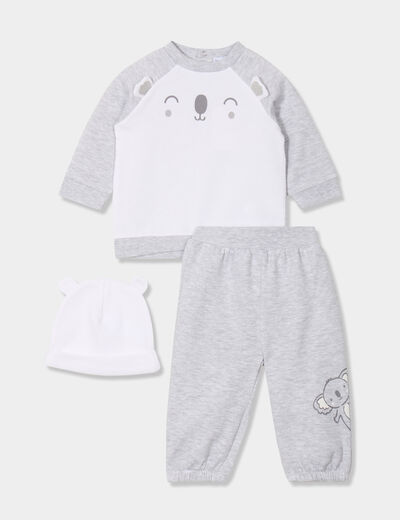 Ensemble 3 pièces avec bonnet coton gris clair mixte