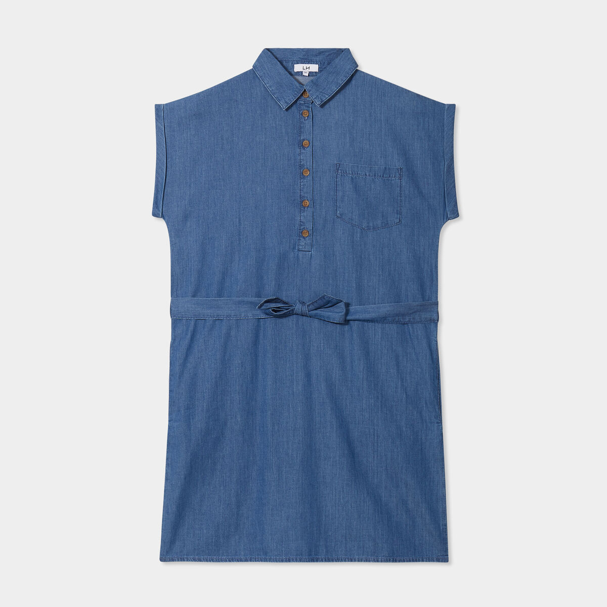 Robe chemise en jean courte ceinturée denim double stone femme