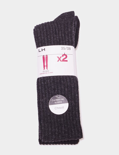 Lot 2 paires mi-bas chaud gris foncé femme