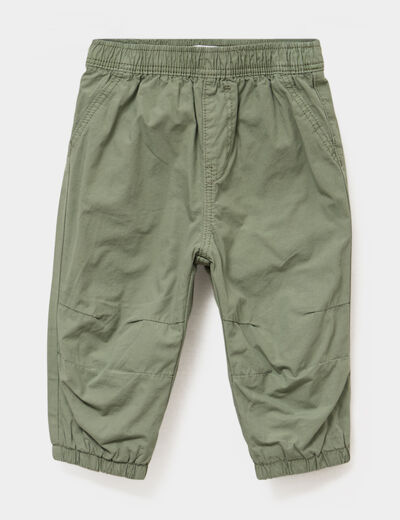 Pantalon jogger doubl&eacute; coton vert kaki b&eacute;b&eacute; gar&ccedil;on
