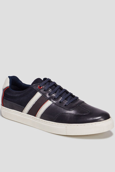 Tennis à lacets en cuir bleu marine homme