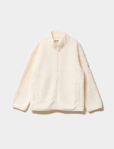 Veste sherpa col camionneur zipp&eacute; blanc gar&ccedil;on
