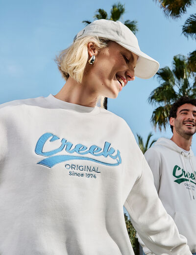 Sweat col rond manches longues Creeks blanc femme