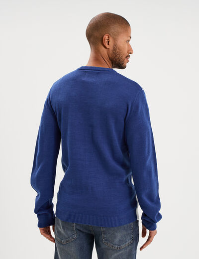 Pull de No&euml;l col rond bleu homme