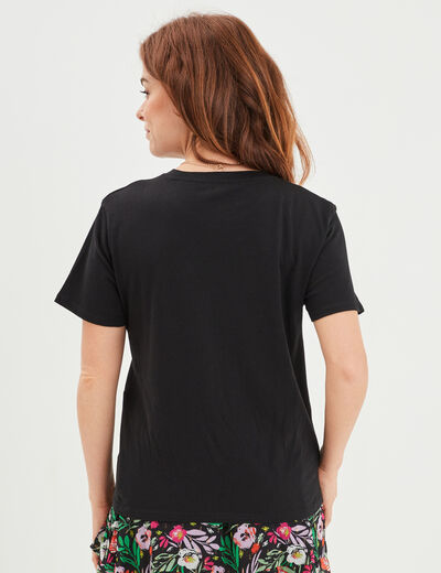 T-shirt col rond manches courtes coton noir femme