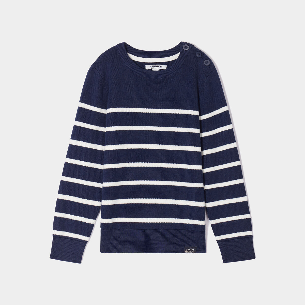 Pull marinière col rond coton Creeks bleu marine garçon