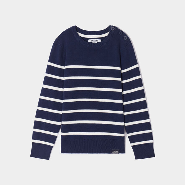 Pull marinière col rond coton Creeks bleu marine garçon