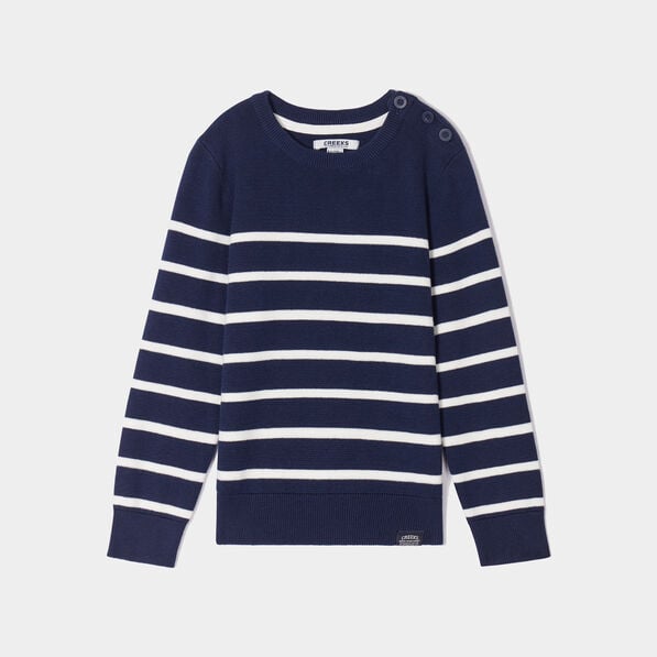 pull mariniere col rond coton creeks bleu marine garcon Pull marinière col rond coton Creeks bleu marine garçon
