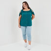 T-shirt col bardot manches noeuds bleu canard femme grande taille