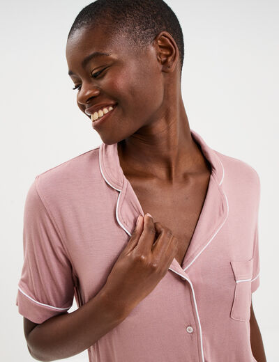 Ensemble pyjama fluide short et chemise mauve femme
