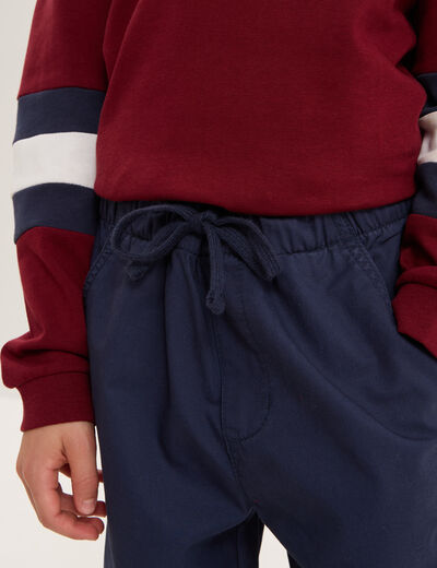 Pantalon battle taille élastiquée coton bleu marine garçon