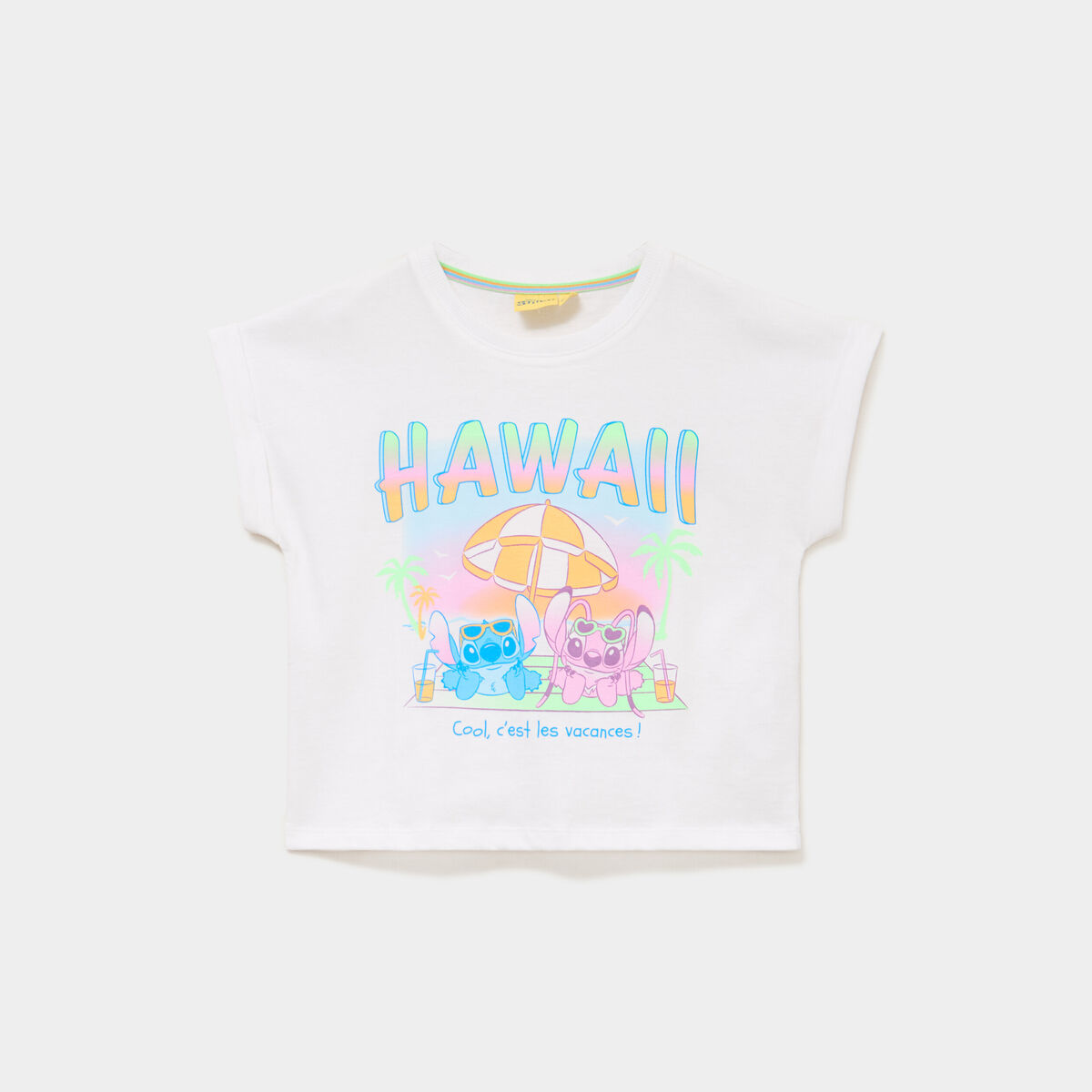 T-shirt manches courtes coton Stitch blanc fille