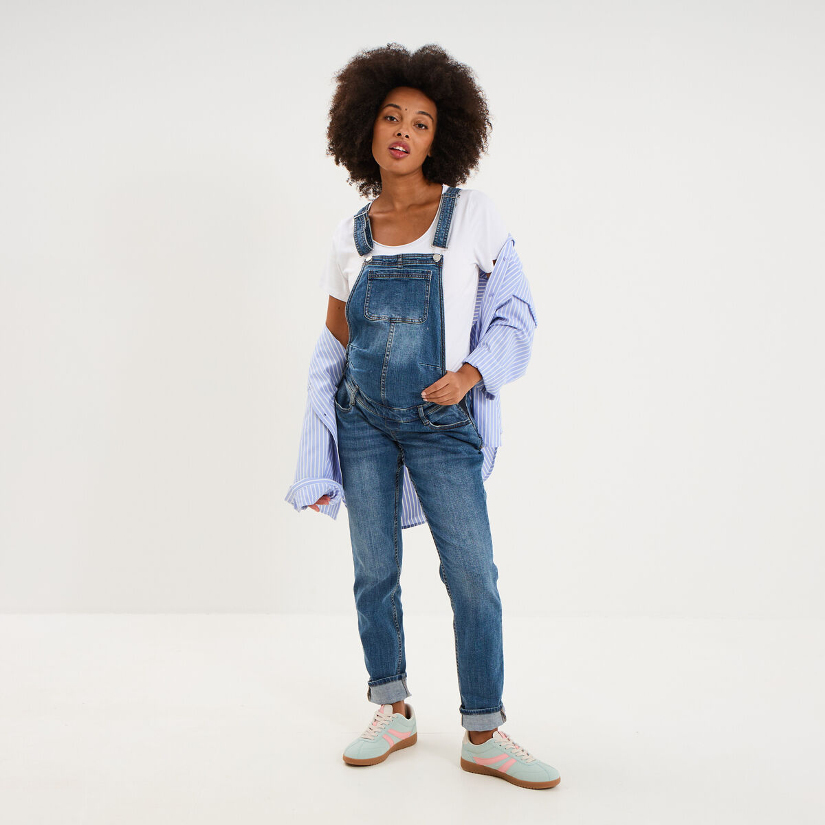Salopette en jean de grossesse denim stone femme maternit&eacute;