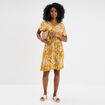Robe caftant courte col en V jaune or femme