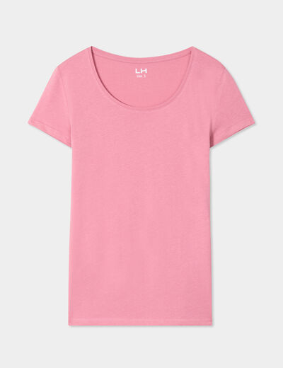 T-shirt coton col rond manches courtes vieux rose femme