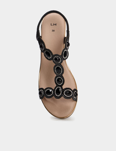 Sandales compens&eacute;es 5 cm d&eacute;tails bijoux noir femme