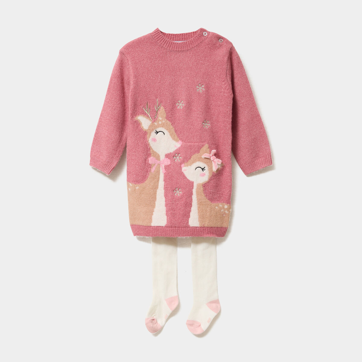 Ensemble robe tricot et collants vieux rose bébé fille La Halle