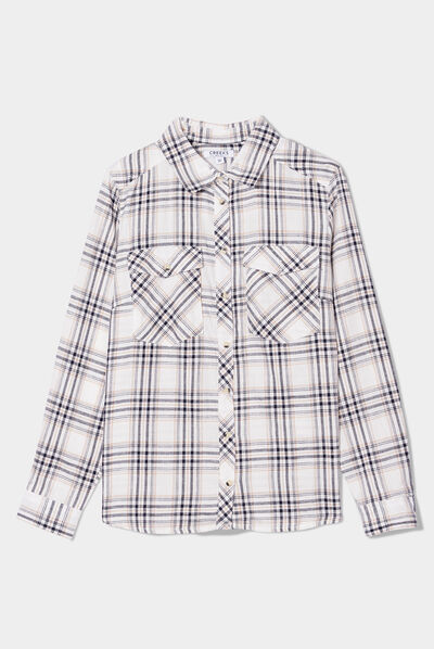 Chemise manches longues avec poches ecru femme