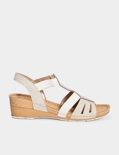 Sandales compensées pied large blanc femme