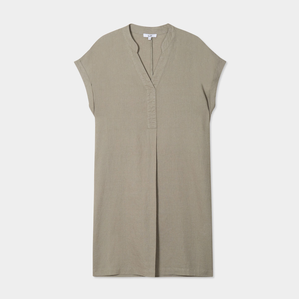 Robe manches courtes lin mélangé vert kaki femme
