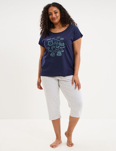 Ensemble pyjama corsaire et t-shirt bleu marine femme grande taille