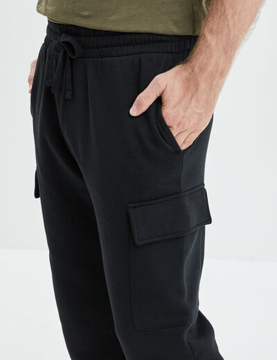 Pantalon jogging cargo molleton noir homme
