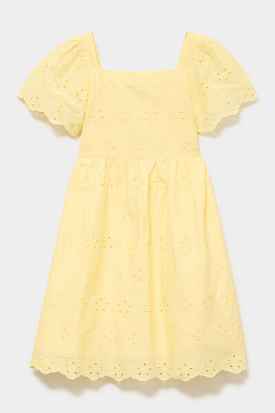 Robe c&eacute;r&eacute;monie broderie anglaise smock&eacute; jaune clair fille