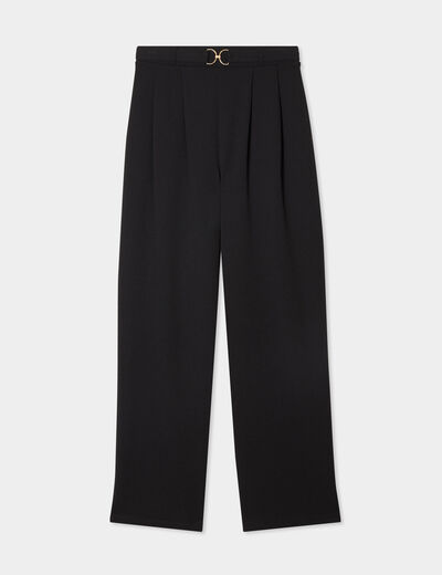 Pantalon &agrave; pinces large fluide noir femme