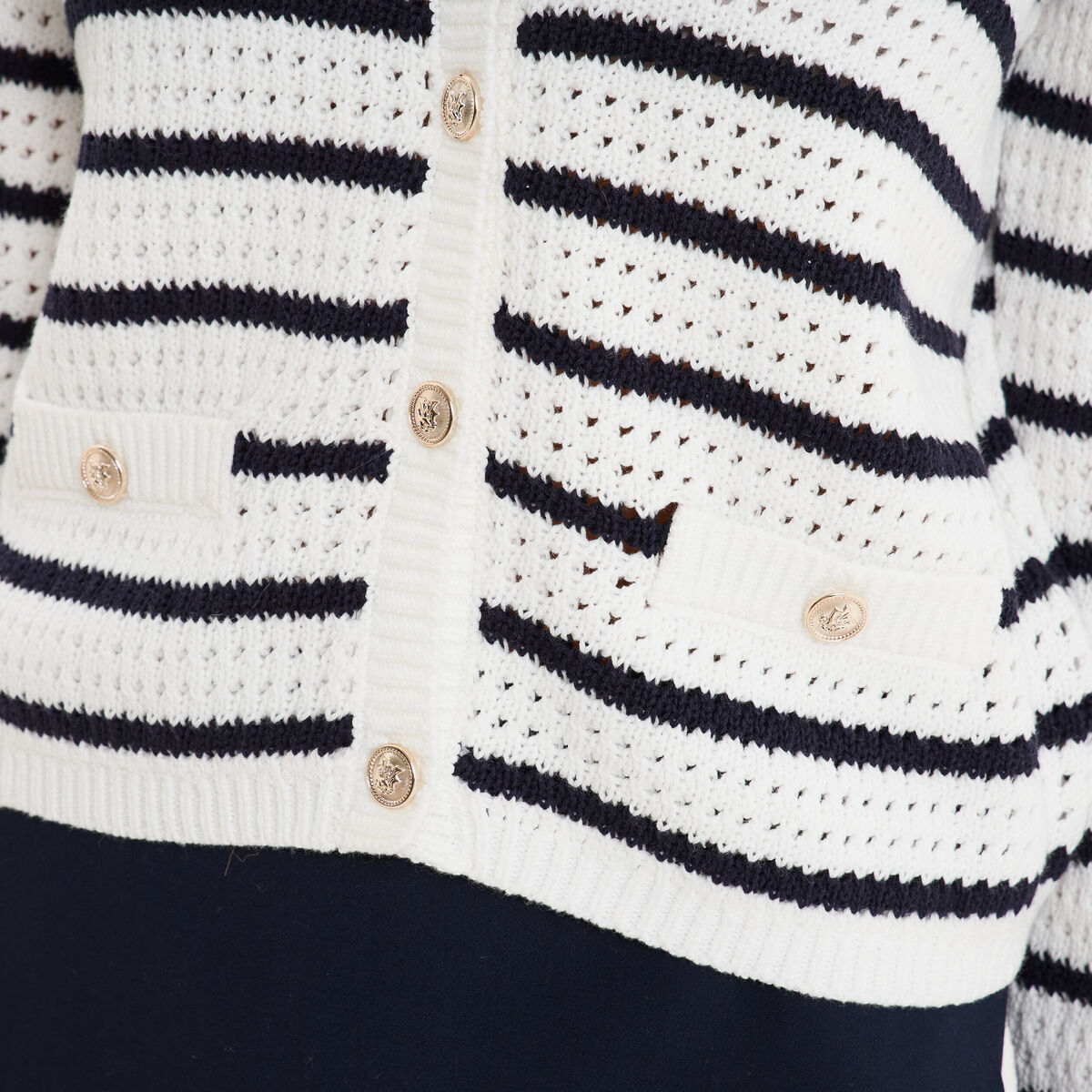 Gilet effet ajour&eacute; manches longues coton ecru femme