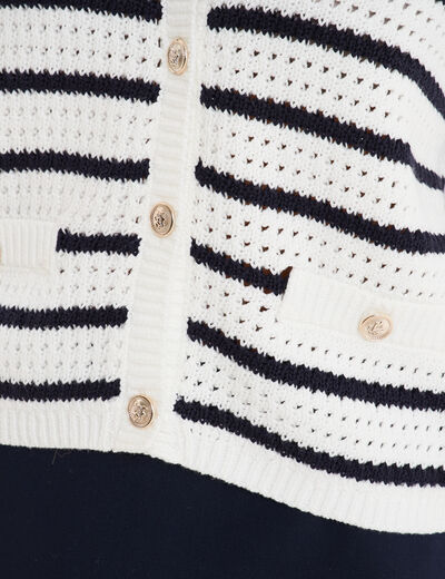 Gilet effet ajour&eacute; manches longues coton ecru femme