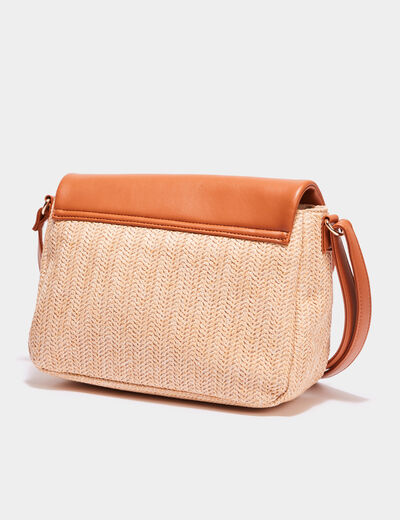 Sac paille tressée à rabat marron cognac femme