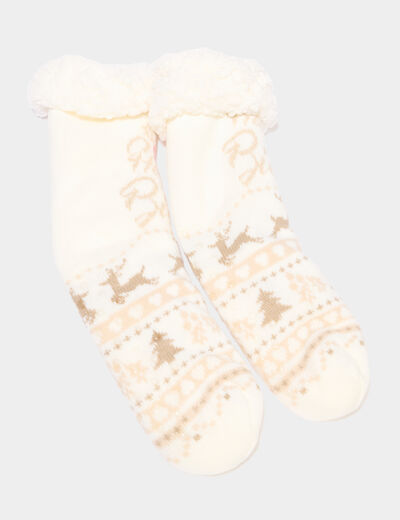 Chaussettes d'int&eacute;rieur doubl&eacute;es ivoire femme