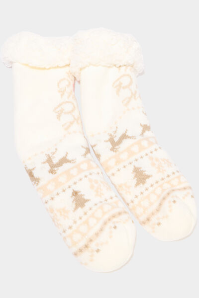 Chaussettes d'int&eacute;rieur doubl&eacute;es ivoire femme