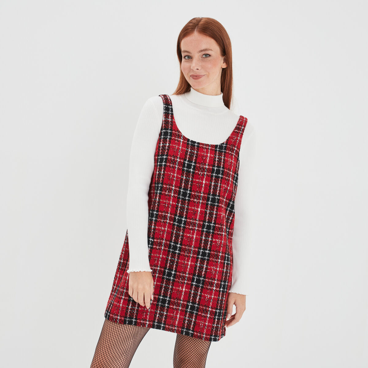 Robe chasuble courte droite rouge femme