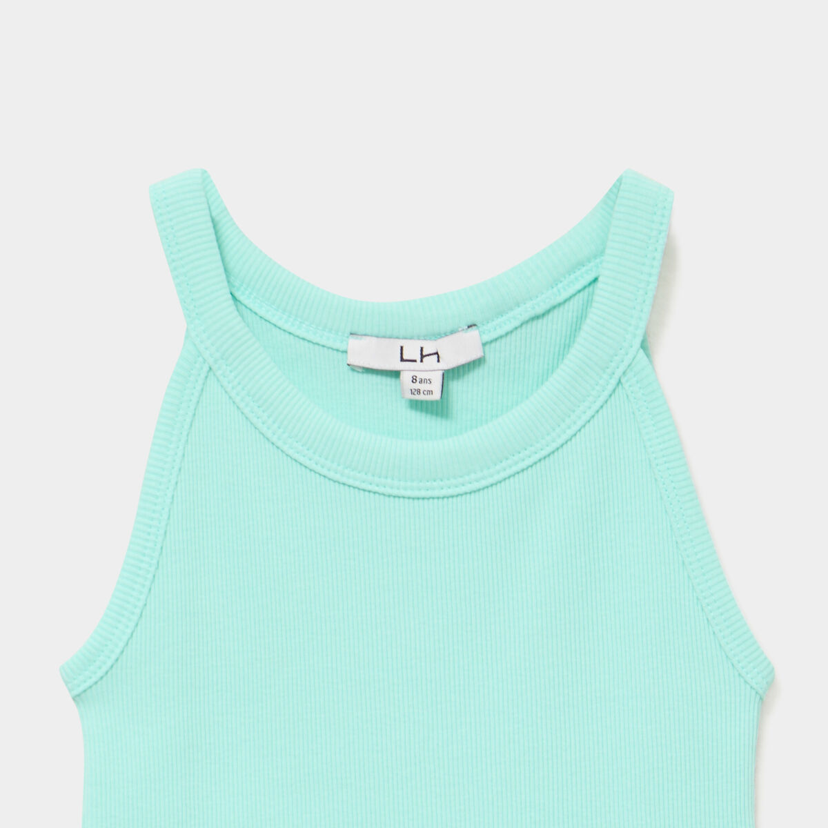 D&eacute;bardeur c&ocirc;tel&eacute; col rond coton vert clair fille