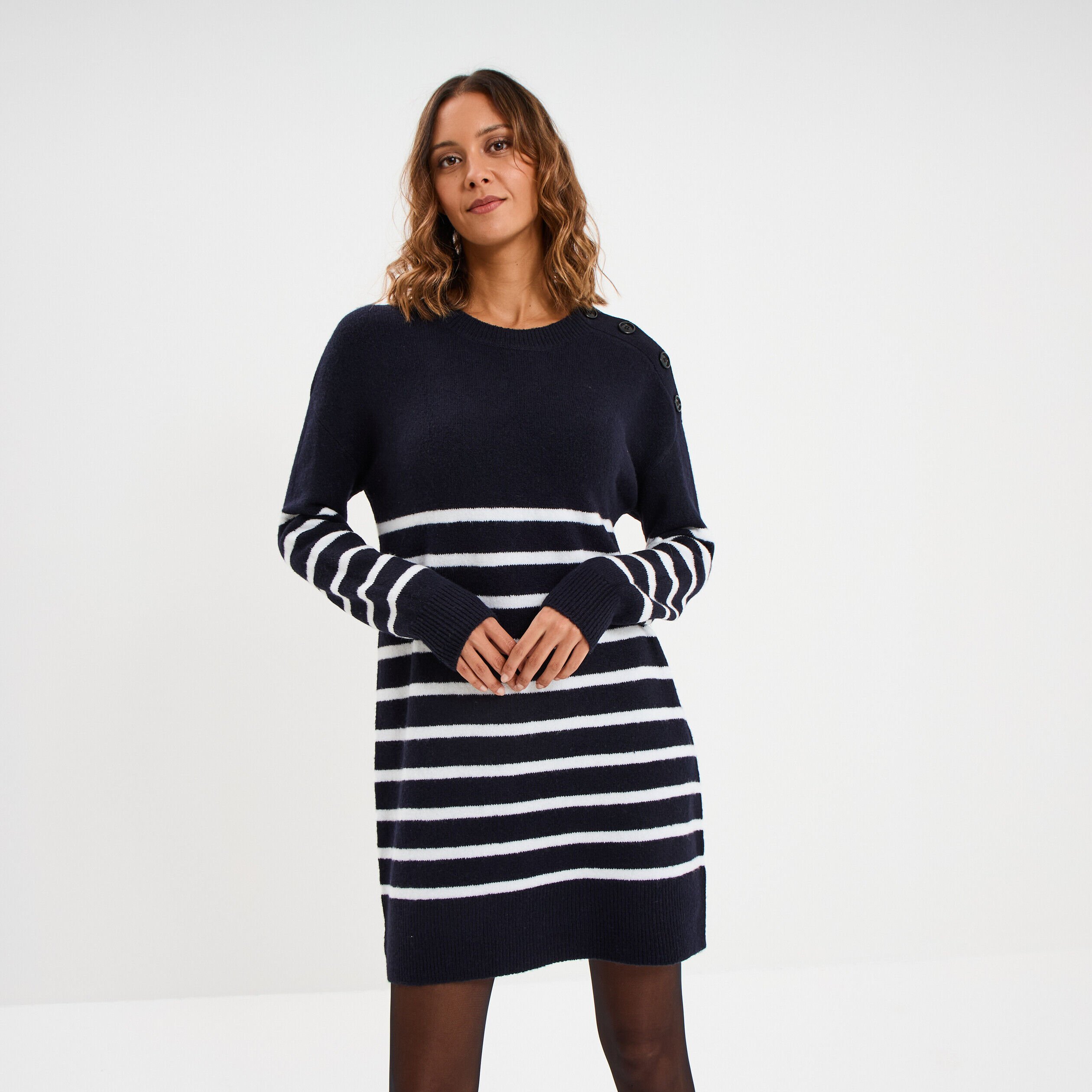 Robe pull manches longues bleu marine femme LH