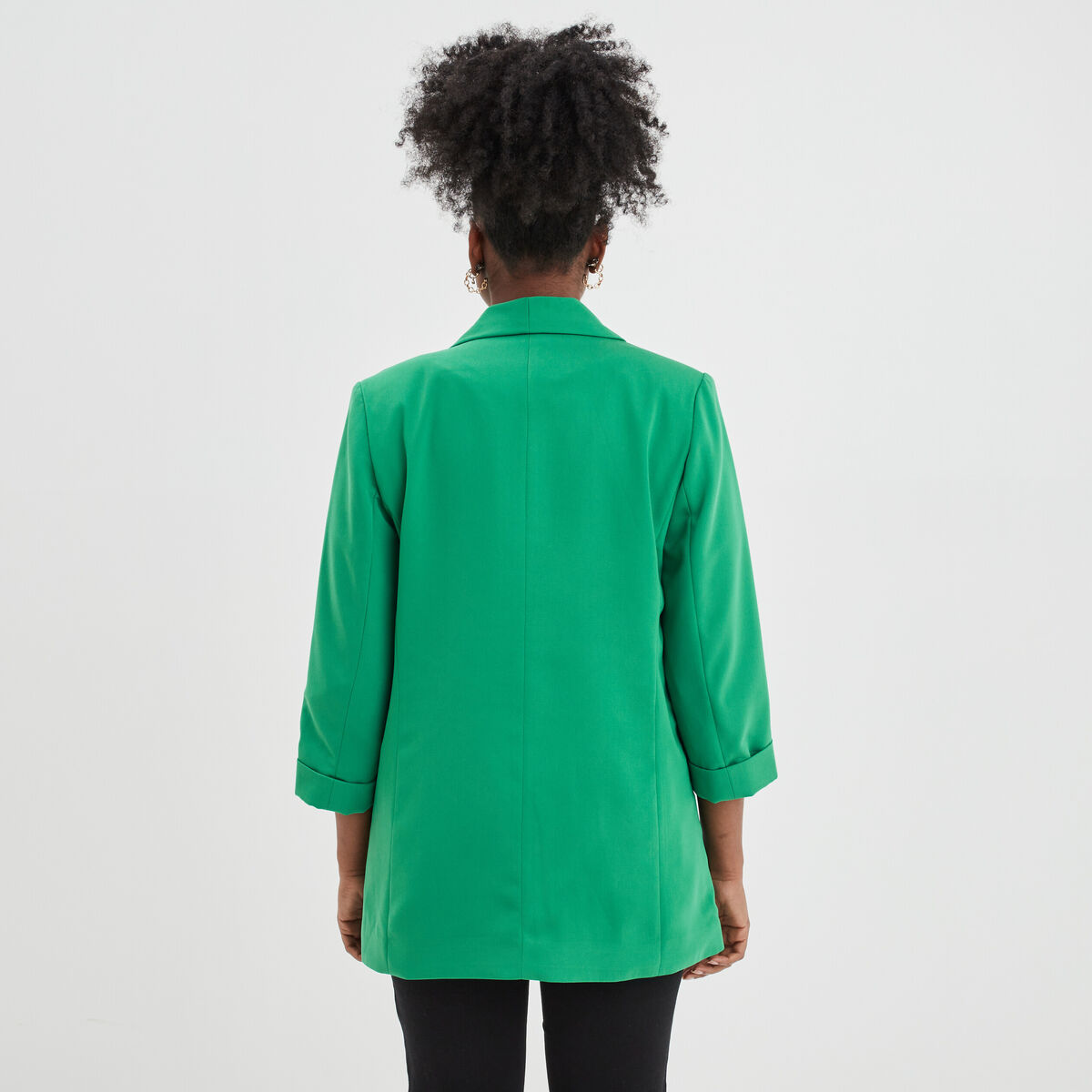 Veste blazer manches 3/4 droite vert émeraude femme