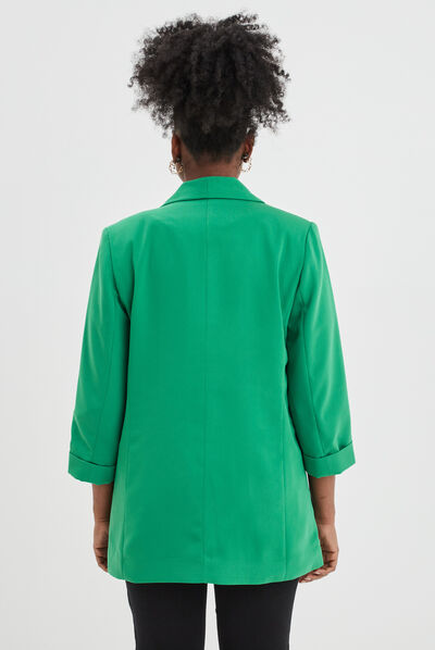 Veste blazer manches 3/4 droite vert émeraude femme
