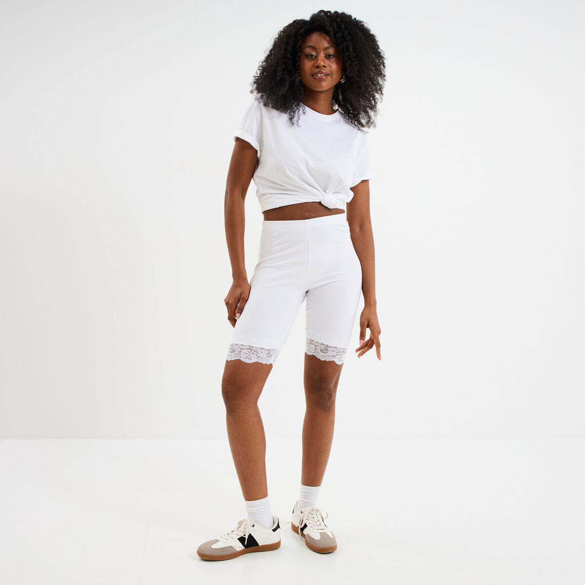 Short cycliste &agrave; dentelle blanc femme