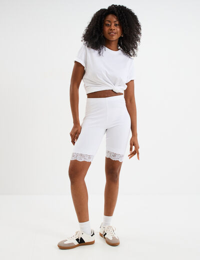 Short cycliste &agrave; dentelle blanc femme