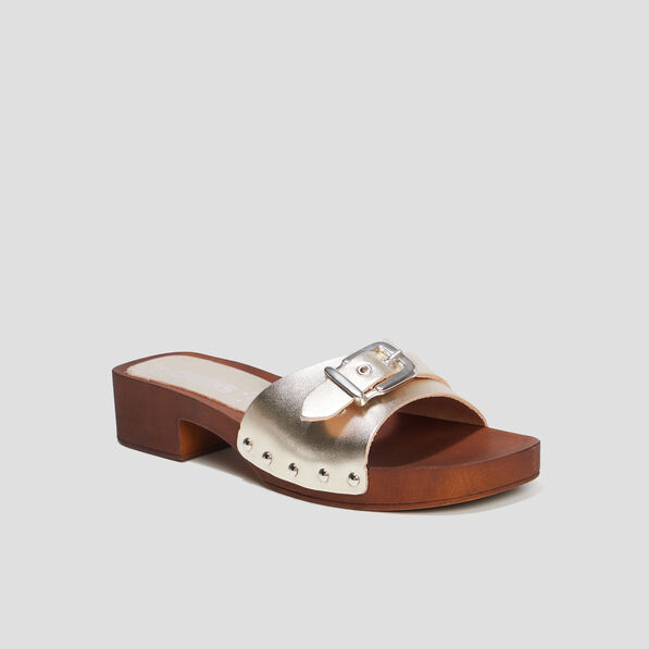 Mules sabots à boucles en cuir Creeks jaune or femme