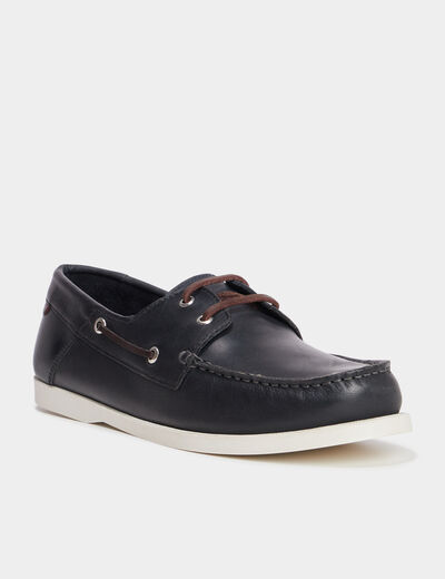 Chaussures bateau en cuir bleu marine homme