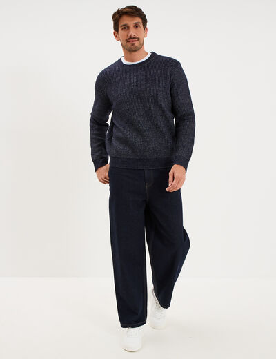 Pull col rond &agrave; manches longues bleu fonc&eacute; homme
