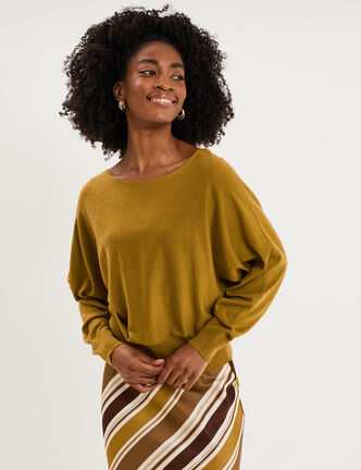 Pull encolure bateau manches longues vert olive femme